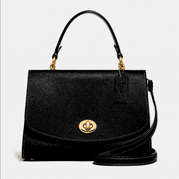 NWT Coach Tilly Top Handle Satchel Bag In Black Crossgrain Leather